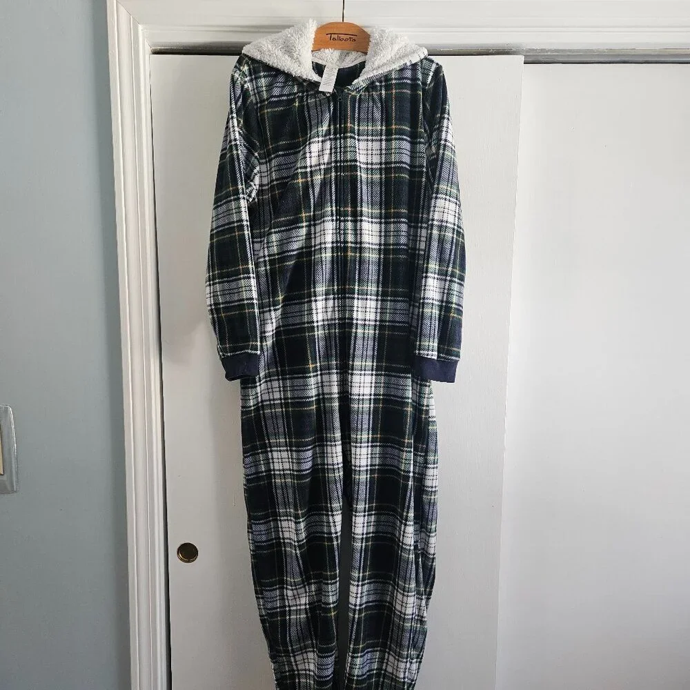 Children's Place Adult Buffalo Plaid Fleece One Piece Medium Pajama Set